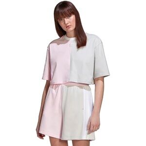 Adidas Colorblock Matching Set – Cropped Tee (L) & Shorts (XL) Pink/Gray